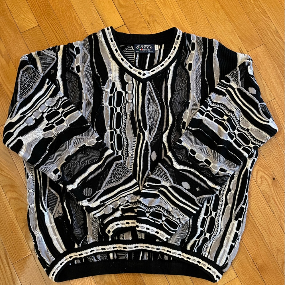 COOGI inspired Black and White Patterned Sweater, Domenic Sacco